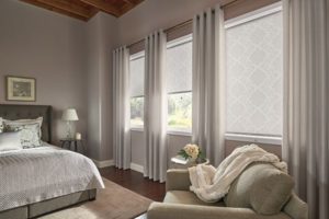 Roller Shades Layered with Drapery Panels