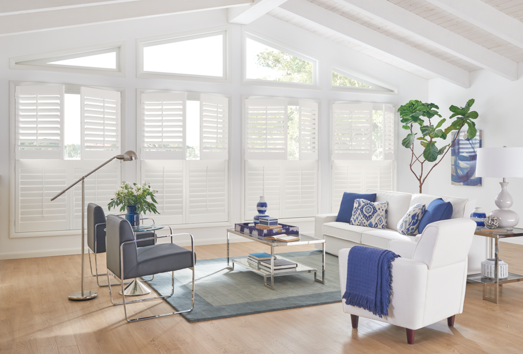 Double Hung Wood Shutters in Living Room