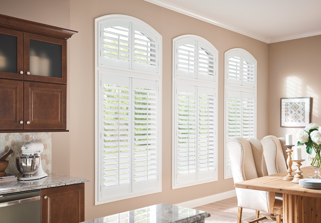 Arched Windows with Plantation Shutters in the Kitchen